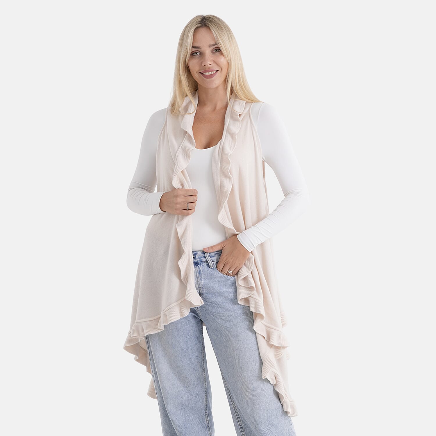 La Marey Knit Waterfall Cardigan (One Size) - Beige