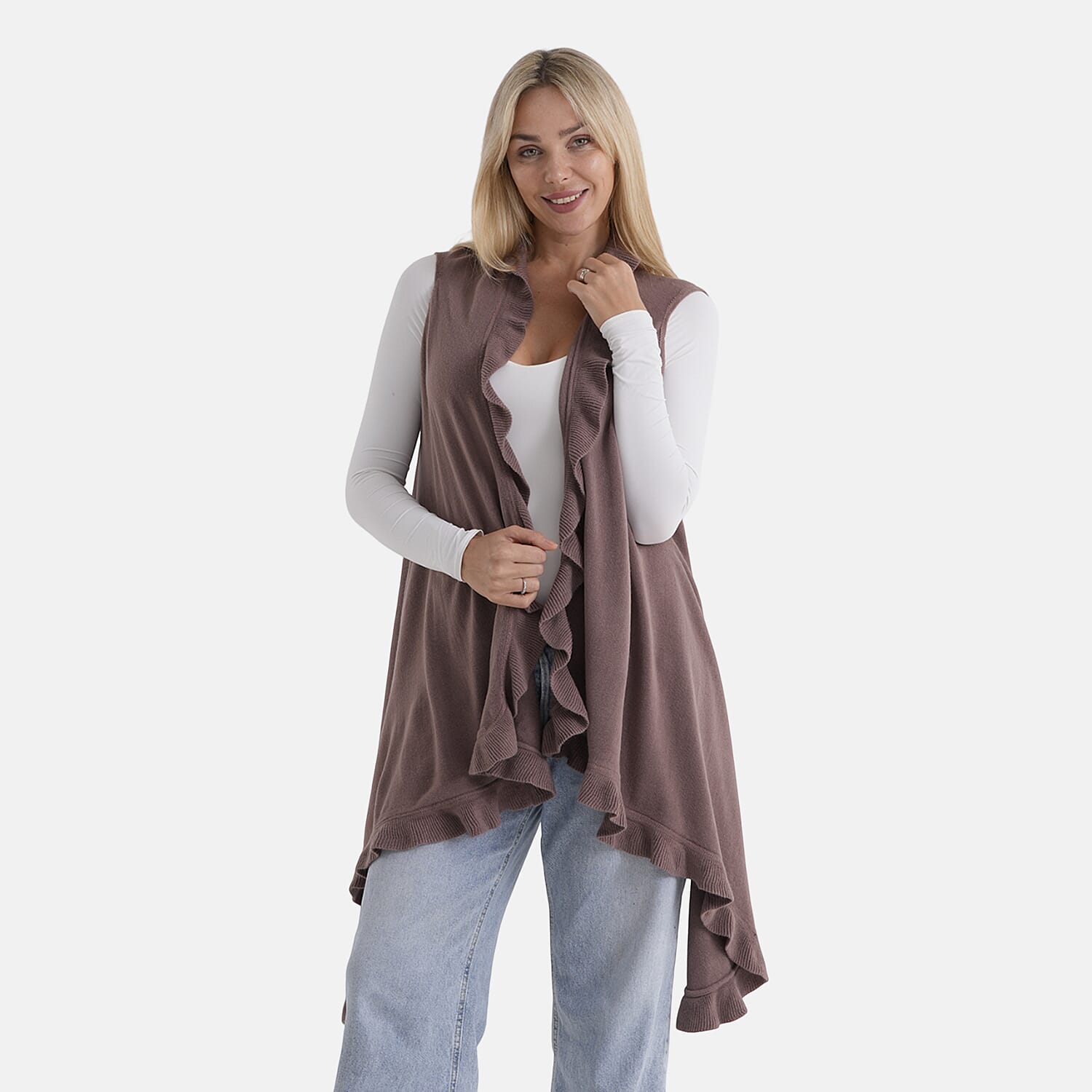 La Marey Knit Waterfall Cardigan (One Size) - Brown