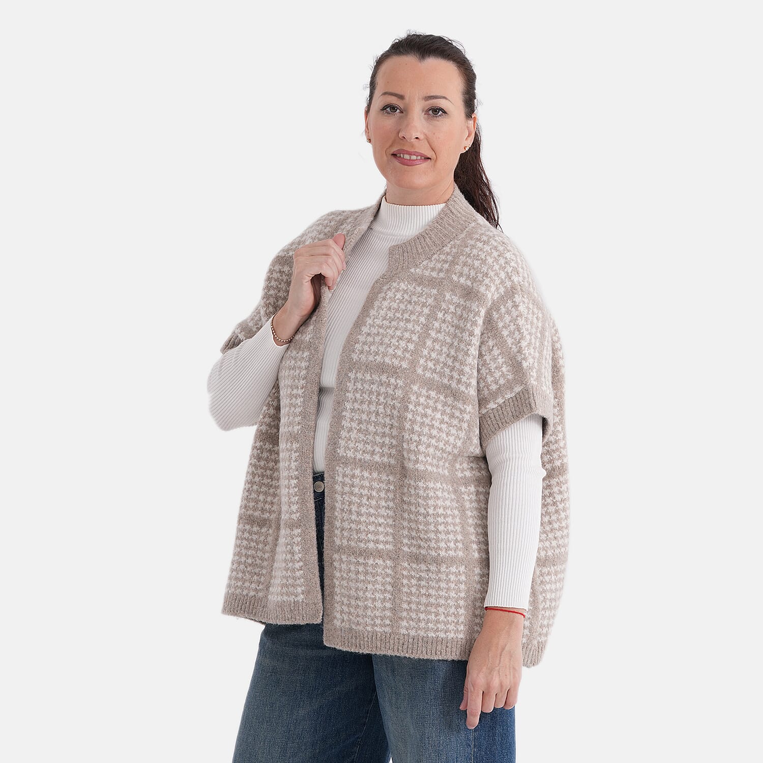 La Marey Soft High-Neck Cardigan (Fits UK 8-20) - Cream & Beige