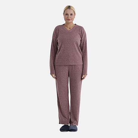 - Maisi Two-Piece Relaxed Fit Ribbed Loungewear Set (Size 12 To 14) - Pink