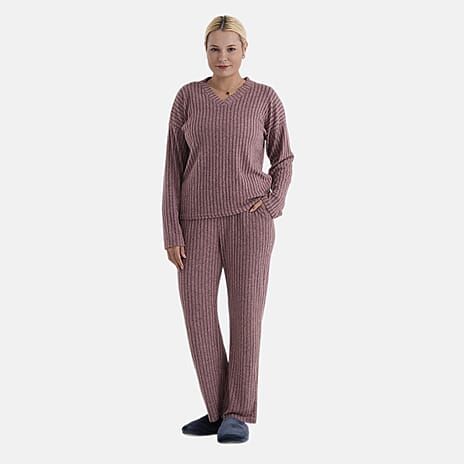 - Maisi Two-Piece Relaxed Fit Ribbed Loungewear Set (Size 12 To 14) - Pink