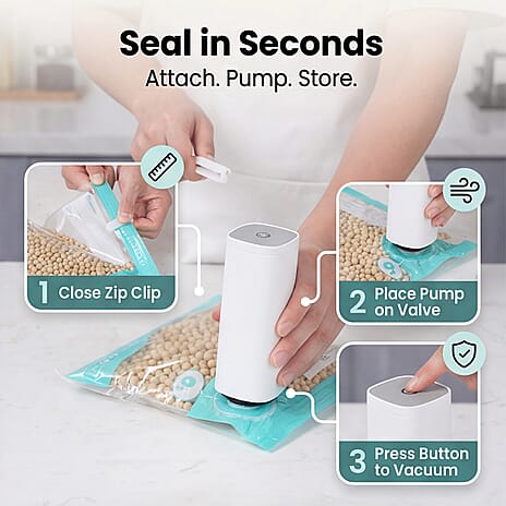 Mini Automatic Vacuum Food Sealer Pump with 10 Reusable Vacuum Bags - White