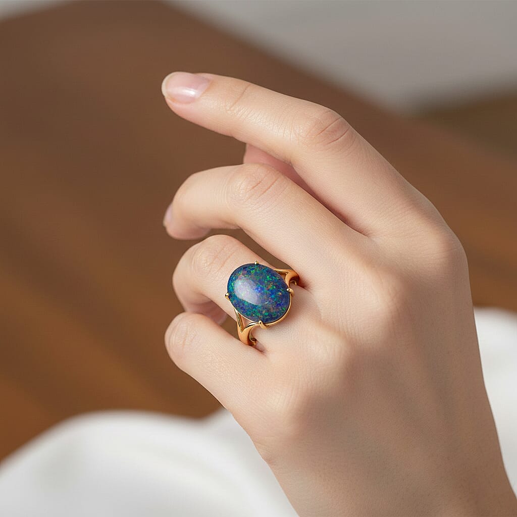 Luxoro 9K Yellow Gold AAA Boulder Opal Triplet Solitaire Ring, Gold Wt.2.8 Gms  0.710  Ct.