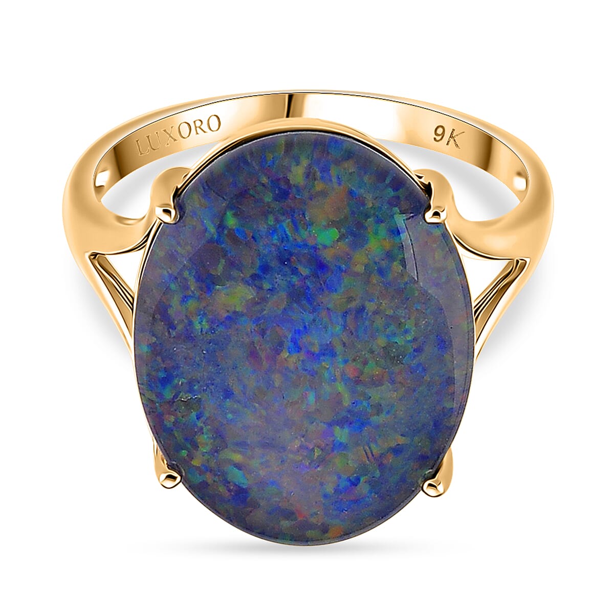 Luxoro 9K Yellow Gold AAA Boulder Opal Triplet Solitaire Ring 9.10 Ct.