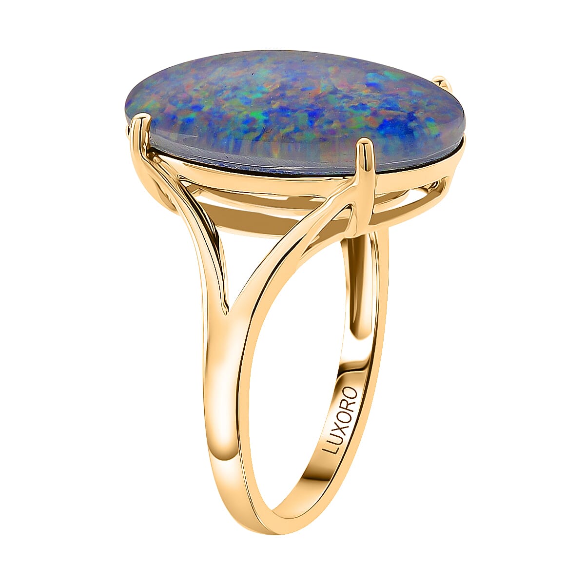 Luxoro 9K Yellow Gold AAA Boulder Opal Triplet Solitaire Ring 9.10 Ct.