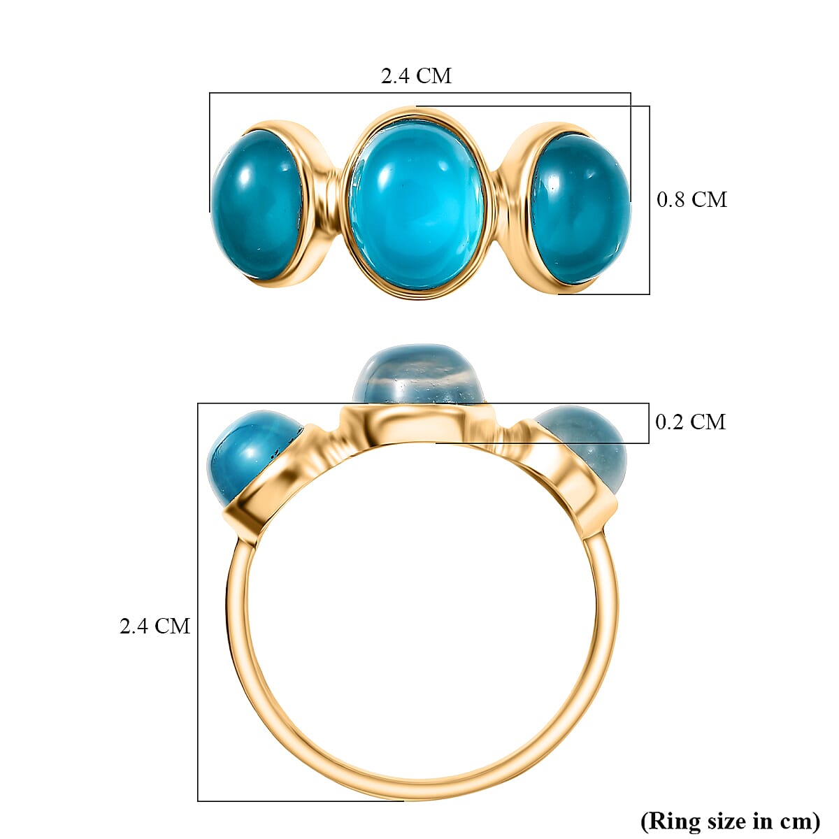 9K Yellow Gold AAA Paraiba Moonstone Oval 3 Stone Ring 4.55 Ct.