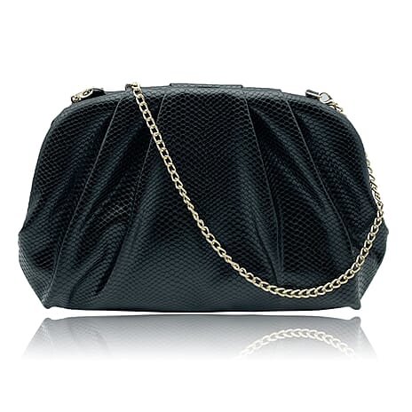 Soft Cloud Pouch Clutch Bag with Chain Strap - Black