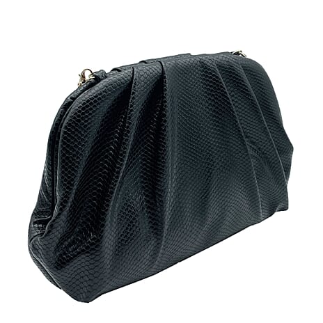 Soft Cloud Pouch Clutch Bag with Shoulder Chain Strap (115 Cm) - Black