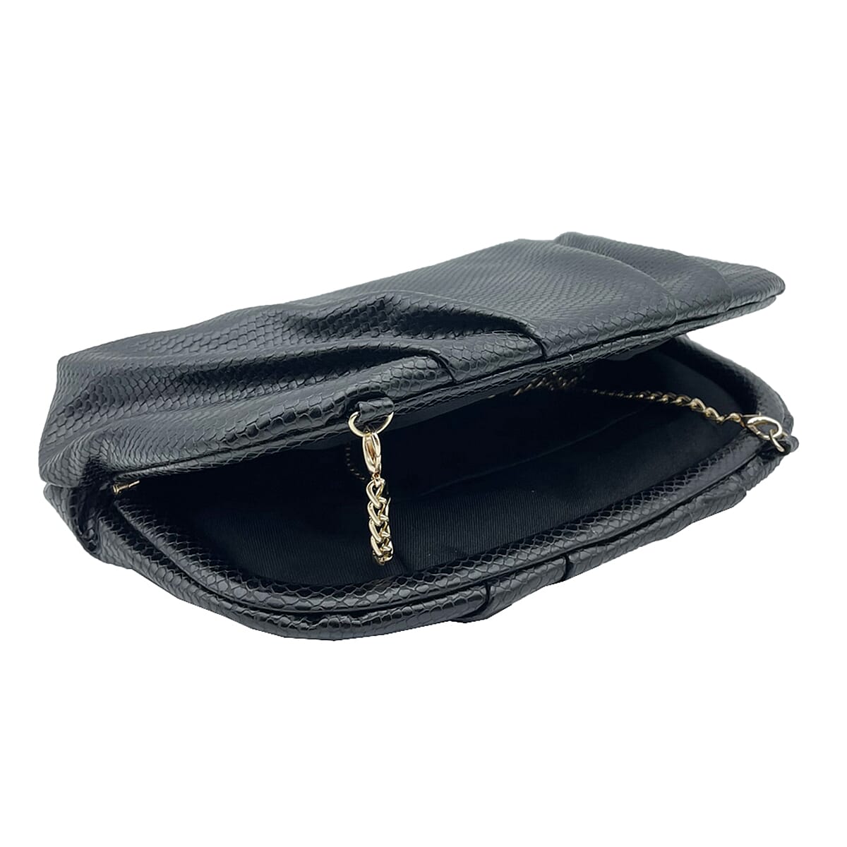 Soft Cloud Pouch Clutch Bag with Shoulder Chain Strap (115 Cm) - Black
