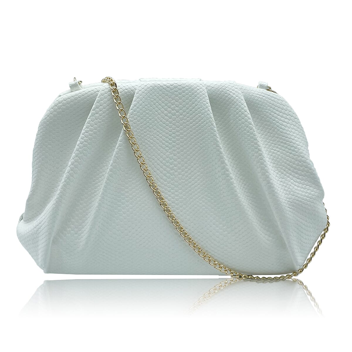 Soft Cloud Pouch Clutch Bag with Shoulder Chain Strap (115 Cm) - White