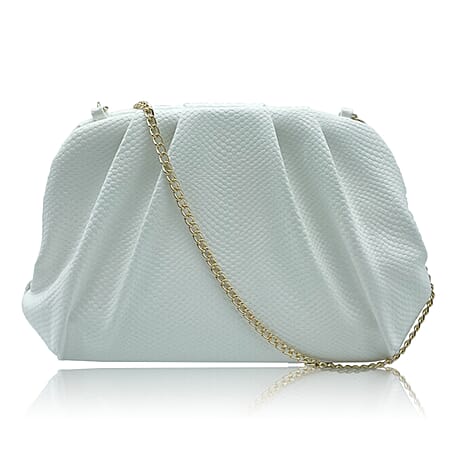 Soft Cloud Pouch Clutch Bag with Shoulder Chain Strap (115 Cm) - White