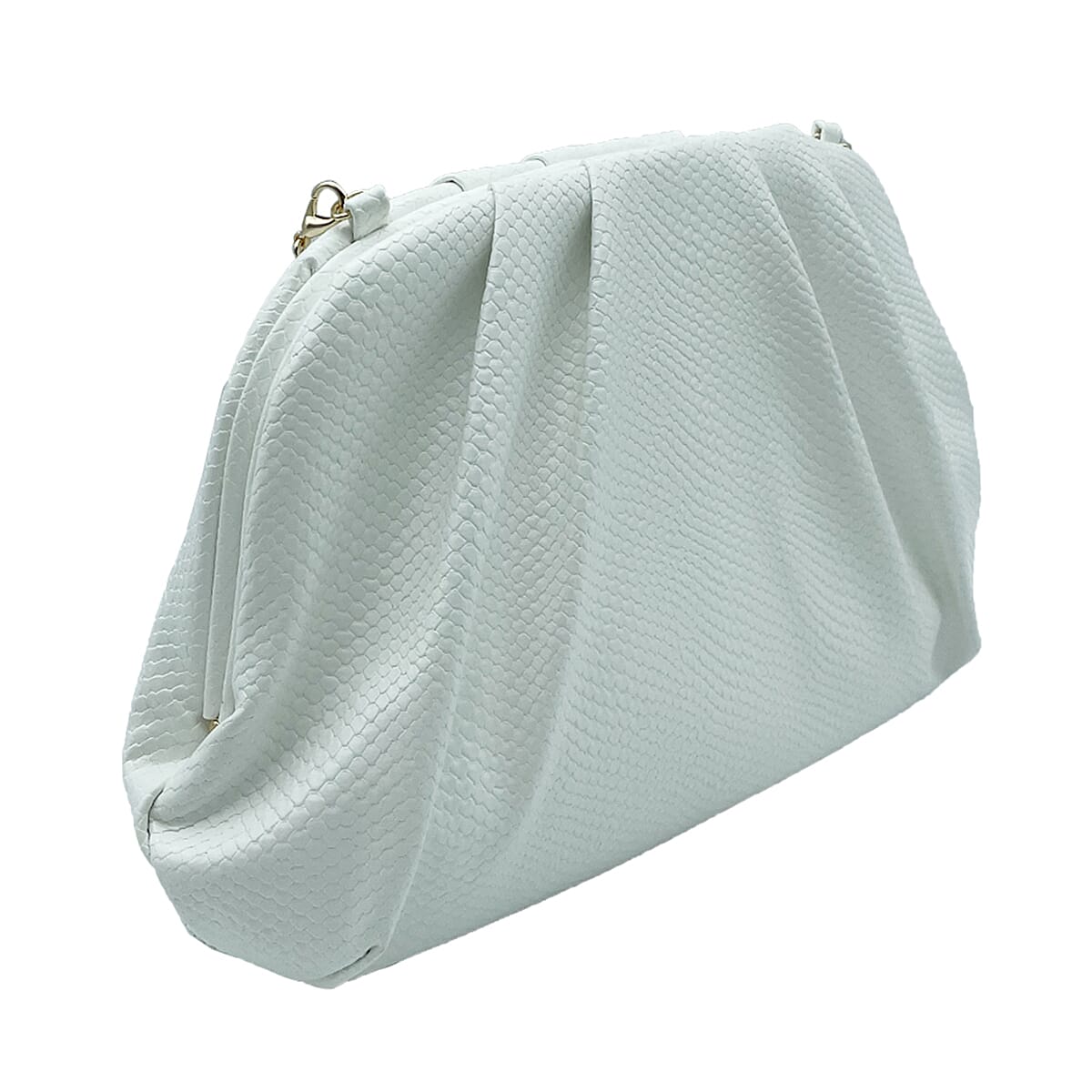 Soft Cloud Pouch Clutch Bag with Shoulder Chain Strap (115 Cm) - White