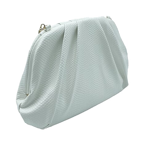 Soft Cloud Pouch Clutch Bag with Shoulder Chain Strap (115 Cm) - White