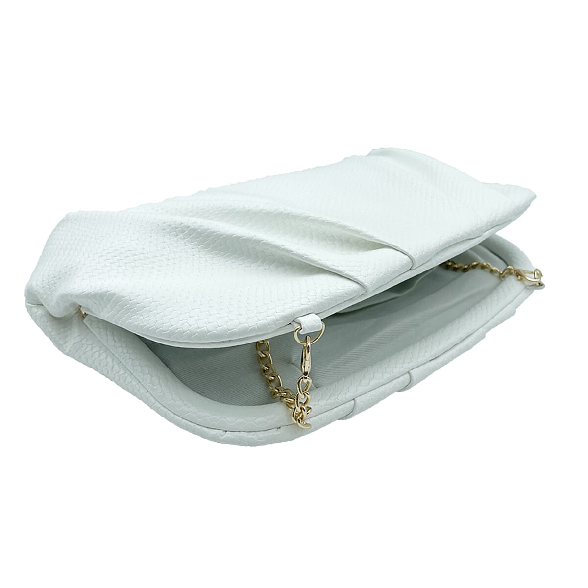 Soft Cloud Pouch Clutch Bag with Shoulder Chain Strap (115 Cm) - White