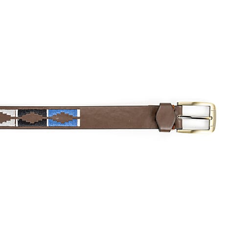 Coastal Premium Embroidered Polo Belt with Brass-Finish Buckle (Size XL) - Blue