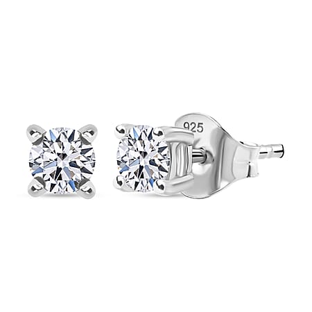 LUXURIANT 0.50 Ct. Lab Grown Diamond Solitaire Stud Earring with Push Back in Rhodium Overlay Sterling Silver (SI-GH)