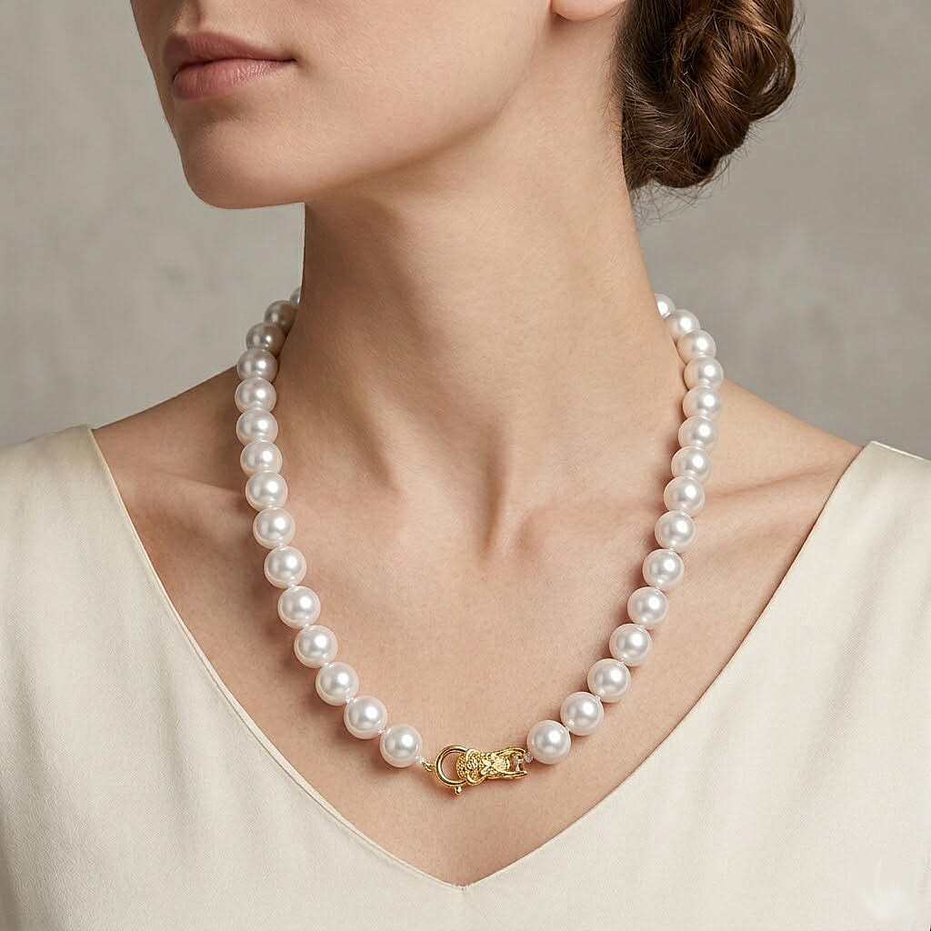 White Shell Pearl Beads Necklace (Size - 20) 350.00 Ct.