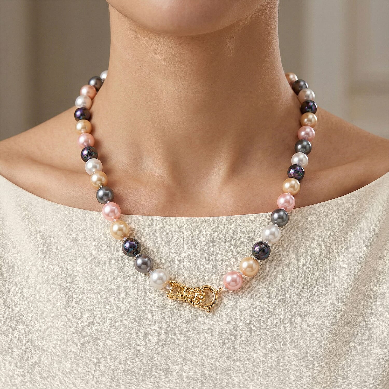 Multi Color Shell Pearl Beads Necklace (Size - 19) 350.00 Ct.