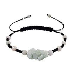Natural Jade Pixiu Charm Adjustable Bracelet (Size - 6 to 9.5)