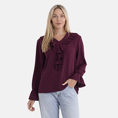 La Marey French Style Frill Blouse (Size 20 to 22) - Red