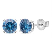 Luxuriant Lab Grown Blue Diamond (VS) Earring with Push Post in Rhodium Overlay Sterling Silver 1.00 Ct.