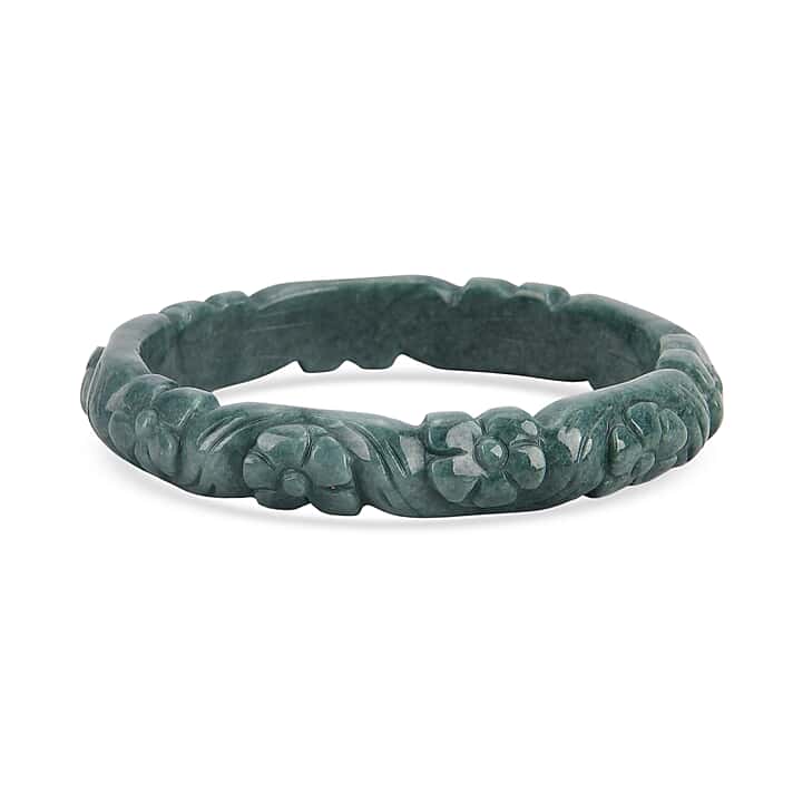 Natural Type A Jadeite Jade Flower Carving Bangle (Size 7.5) 200.00 Ct.
