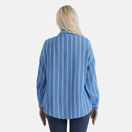 La Marey Striped Relaxed Fit Shirt (Size 8 to 10) - Blue