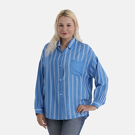 La Marey Striped Relaxed Fit Shirt (Size 12 to 14) - Blue
