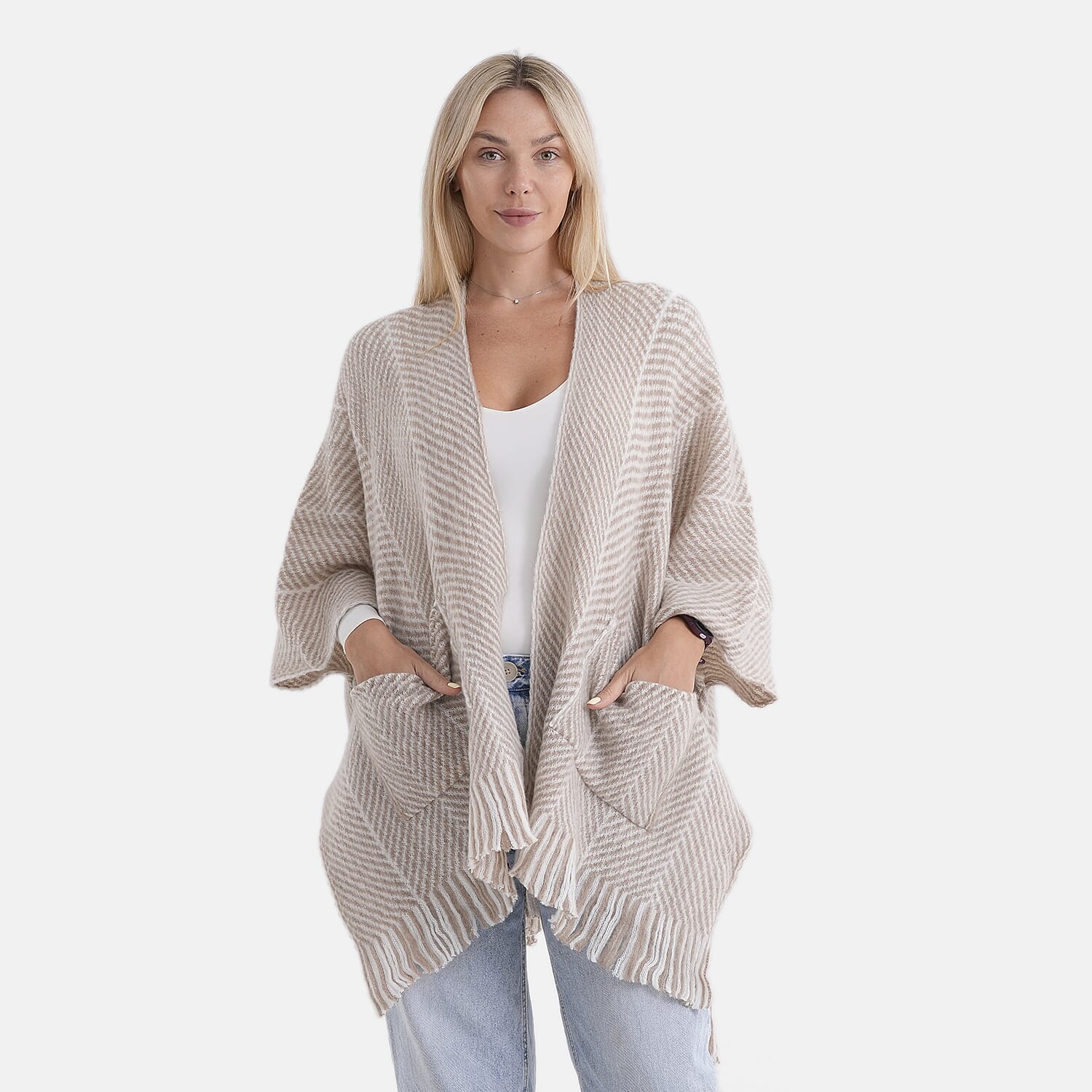 La Marey Relax Fit Tassel Cape (One Size, 8 to 20) - Beige