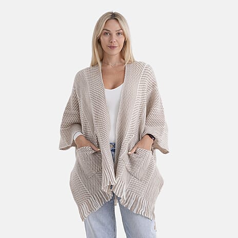 La Marey Relax Fit Tassel Cape (One Size, 8 to 20) - Beige