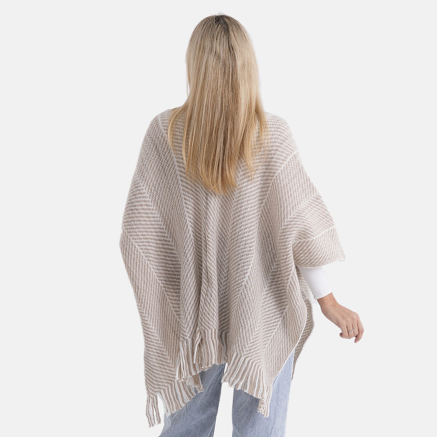 La Marey Relax Fit Tassel Cape (One Size, 8 to 20) - Beige