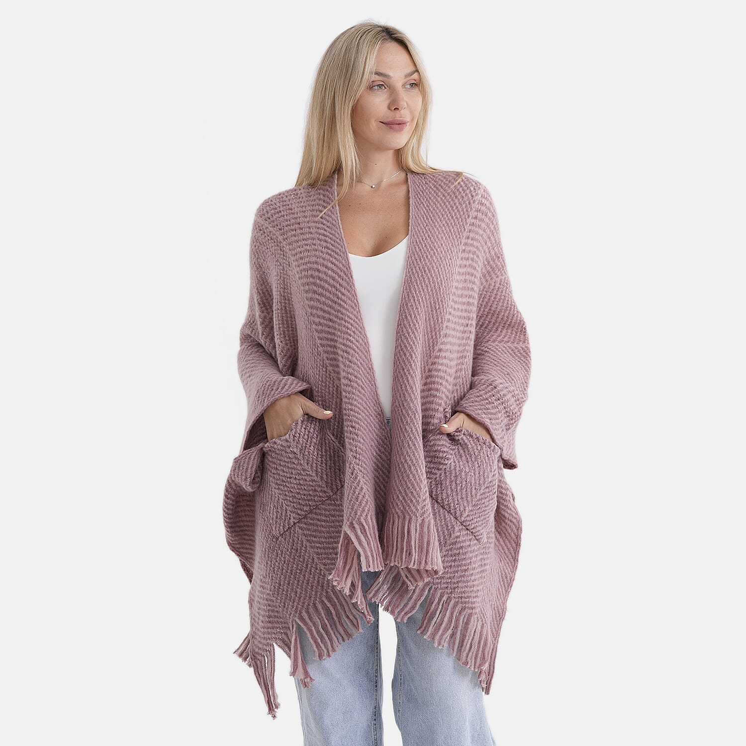 La Marey Relax Fit Tassel Cape (One Size, 8 to 20) - Dark Pink