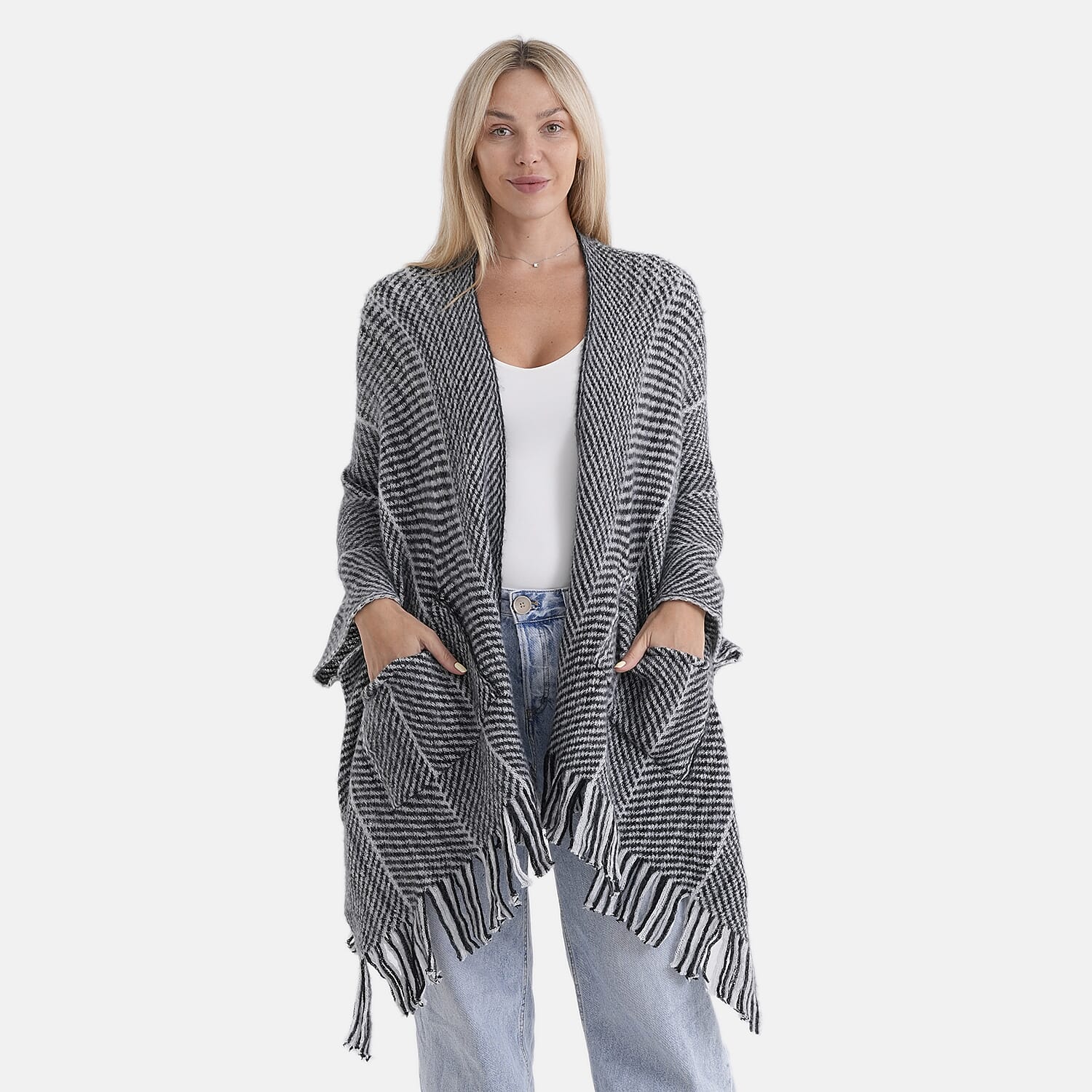 La Marey Relax Fit Tassel Cape (One Size, 8 to 20) - Black