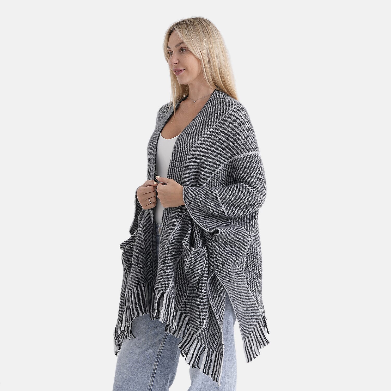 La Marey Relax Fit Tassel Cape (One Size, 8 to 20) - Black