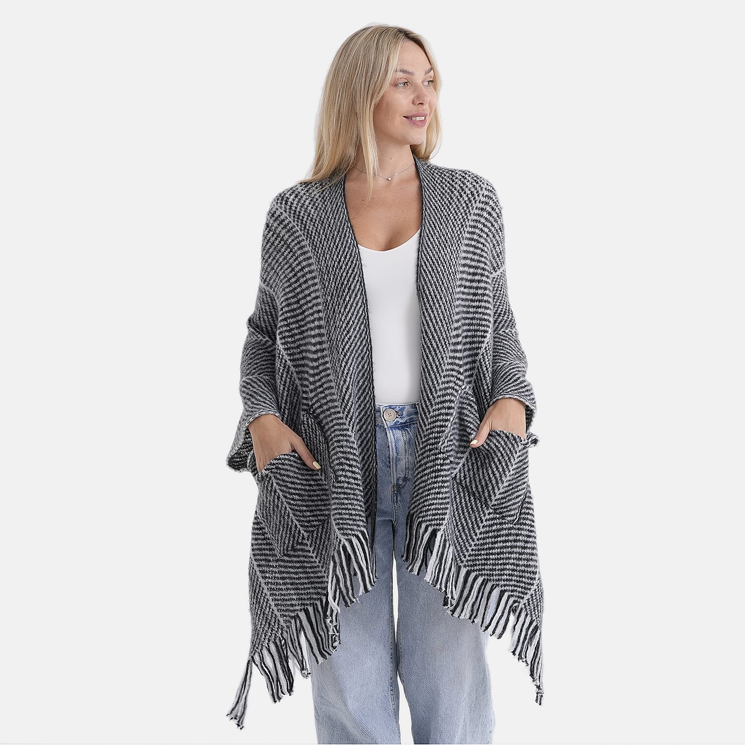 La Marey Relax Fit Tassel Cape (One Size, 8 to 20) - Black