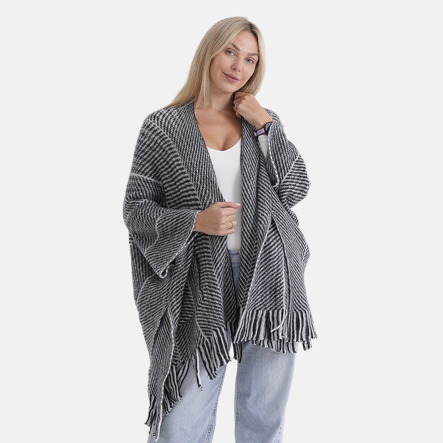 La Marey Relax Fit Tassel Cape (One Size, 8 to 20) - Black