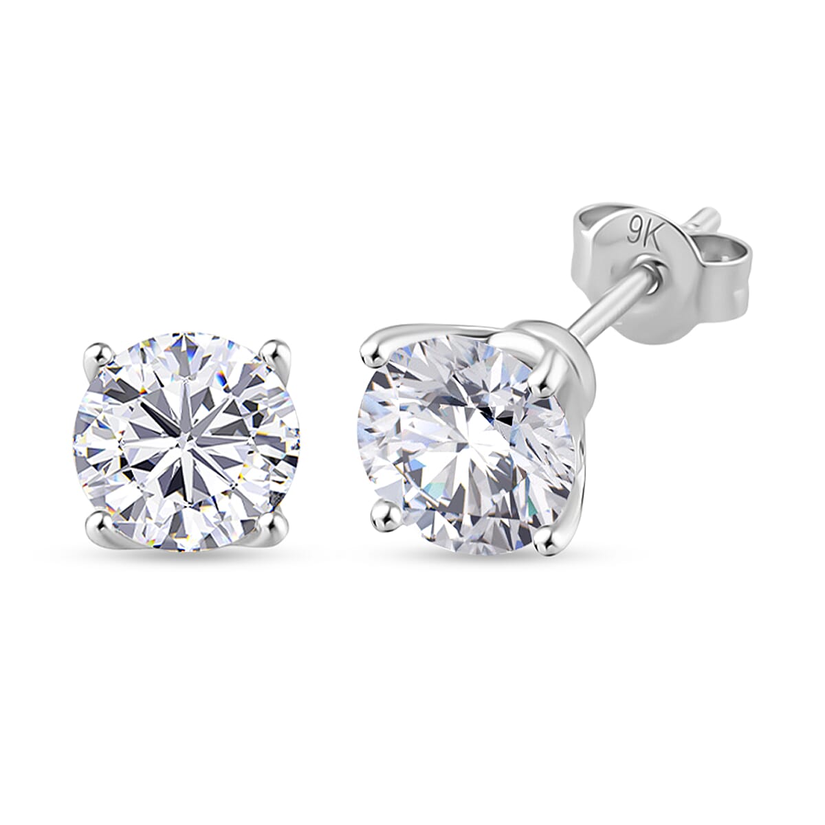BLACK FRIDAY DOORBUSTER DEAL - 9K White Gold NGIC Certified Lab Grown Diamond (VVS2-E) Stud Push Post Earring 2.00 Ct.