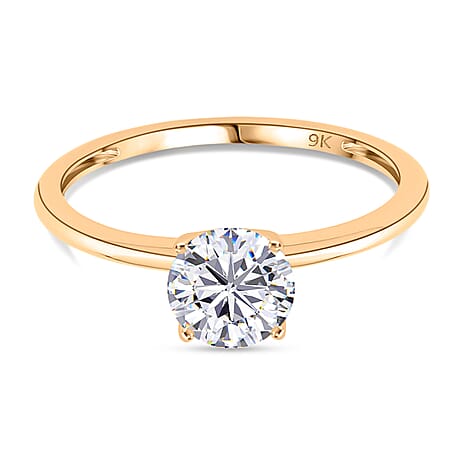 9K Yellow Gold NGIC Certified (VVSI-E) Lab Grown Diamond Heart and Arrow Cut Solitaire Ring 1.00 Ct.