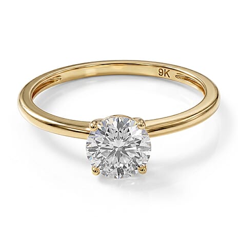 9K Yellow Gold NGIC Certified (VVSI-E) Lab Grown Diamond Heart and Arrow Cut Solitaire Ring 1.00 Ct.
