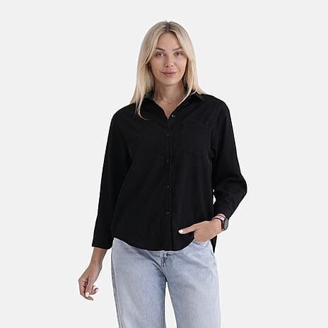 - Maisi Corduroy Solid Color Relaxed Fit Shirt (Size XL) - Black