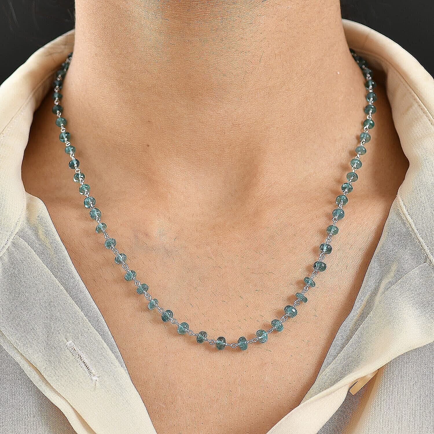 Luxoro 10K White Gold AAA Lagoon Tourmaline Necklace (Size - 20), Gold Wt.2.7 Gms  32.000  Ct.