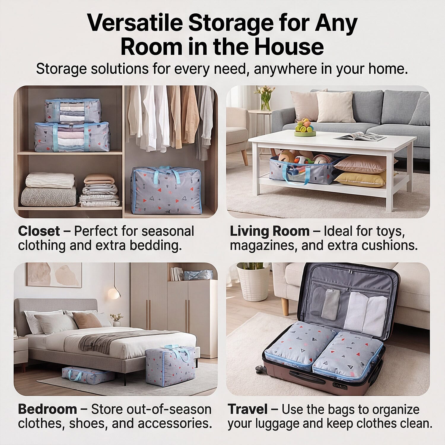 Bliss - Beyond 4-Piece Tropical Leaf Print Storage Box Set - Blue