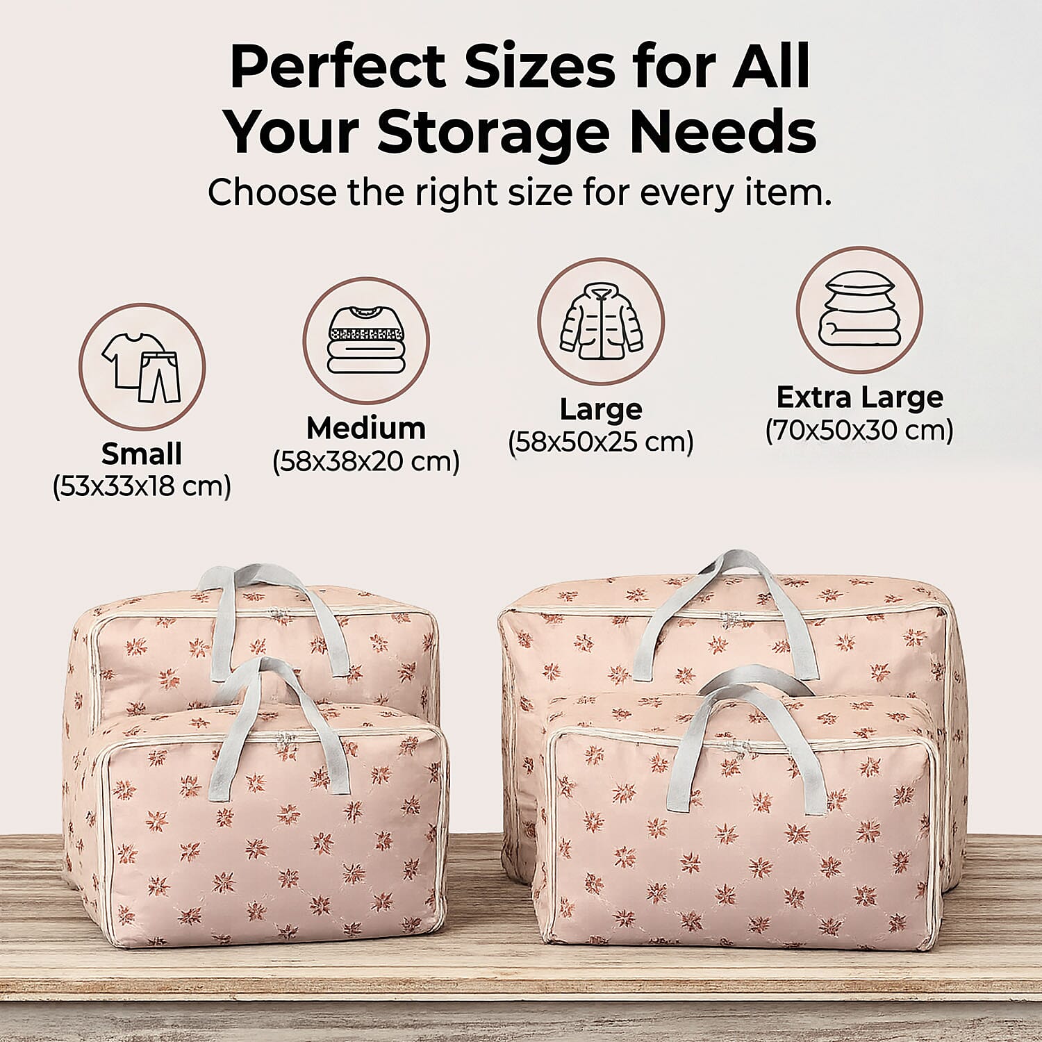 BLISS - BEYOND 4-Piece Floral Print Storage Bag Set - Beige