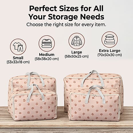 BLISS - BEYOND 4-Piece Floral Print Storage Bag Set - Beige
