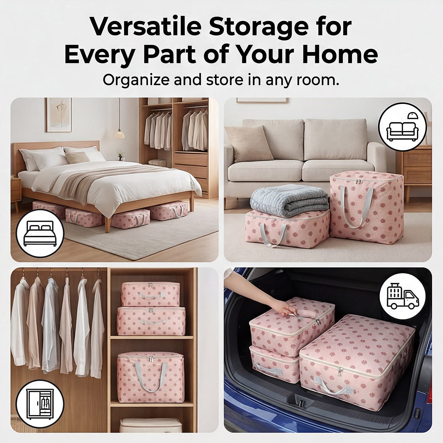 BLISS - BEYOND 4-Piece Floral Print Storage Bag Set - Beige