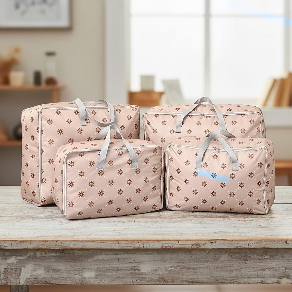 BLISS - BEYOND 4-Piece Floral Print Storage Bag Set - Beige