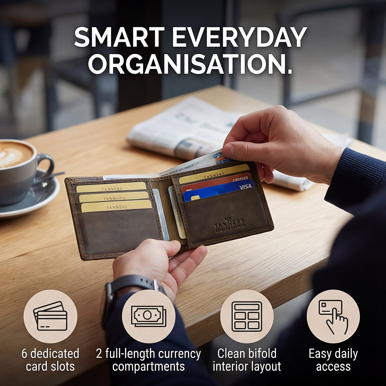 Tanners Genuine Hunter Leather Gentlemans Wallet - Dark Brown