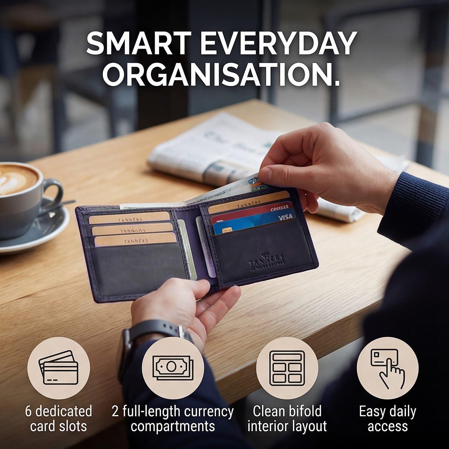 Tanners Genuine Hunter leather Gentlemans Wallet - Navy