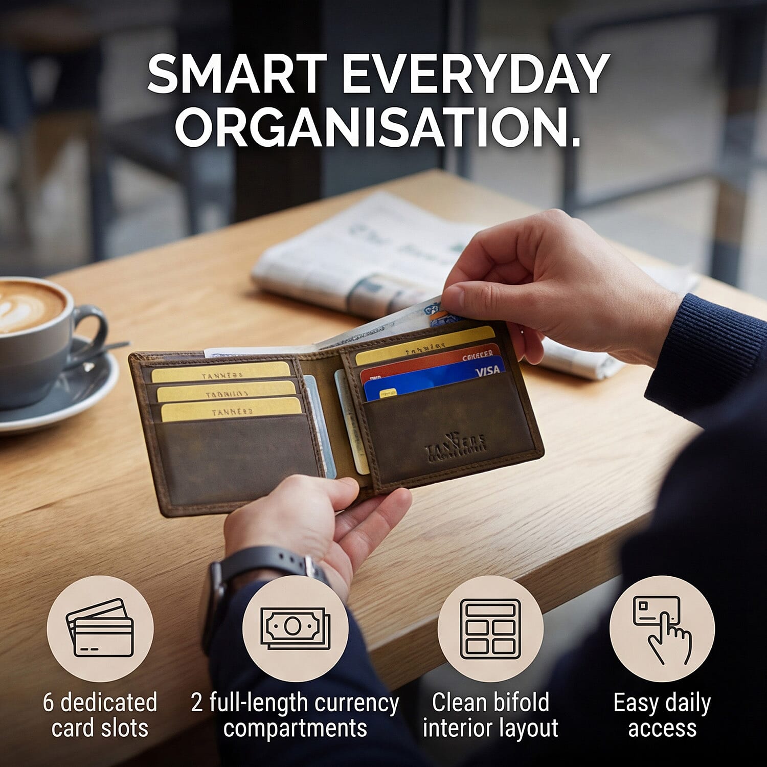 Tanners Genuine Hunter leather Gentlemans Wallet - Brown