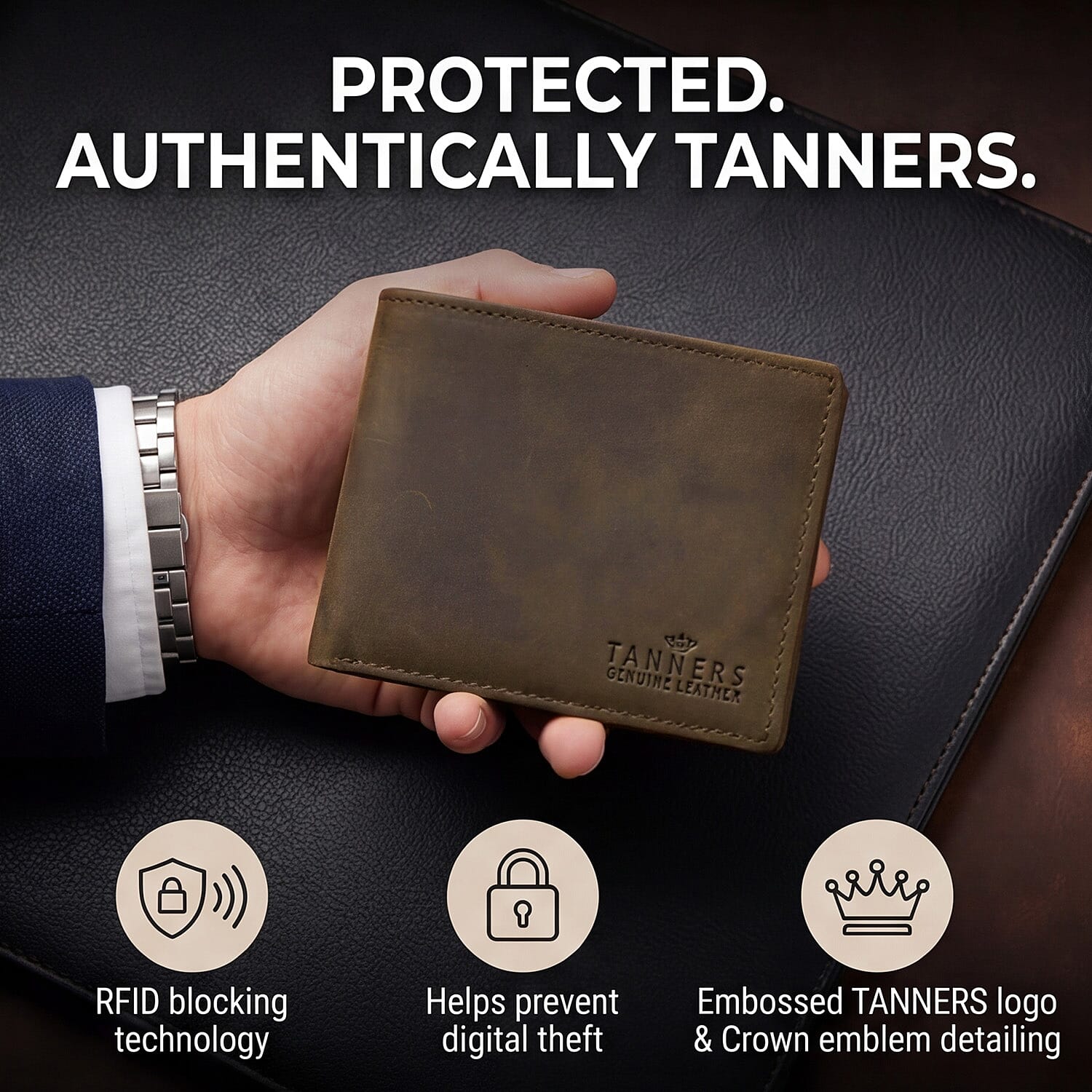 Tanners Genuine Hunter leather Gentlemans Wallet - Brown